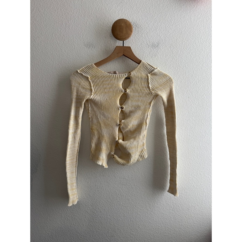 Gabe Gordon Vortex Ribbed Knit Deconstructed Button Cardigan Top S/M